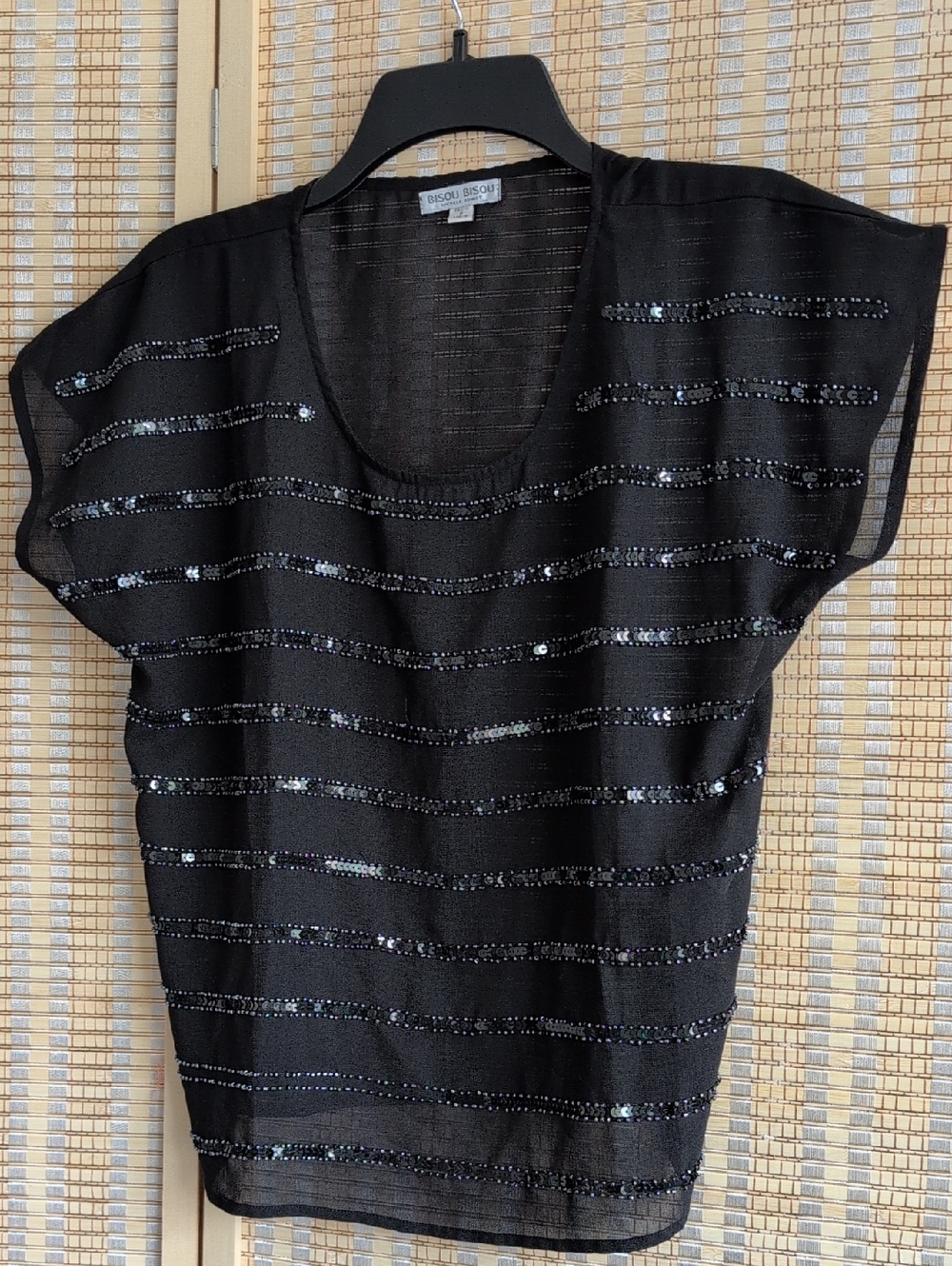 Bisou Bisou Black Sequined Stripe Sheer Tunic